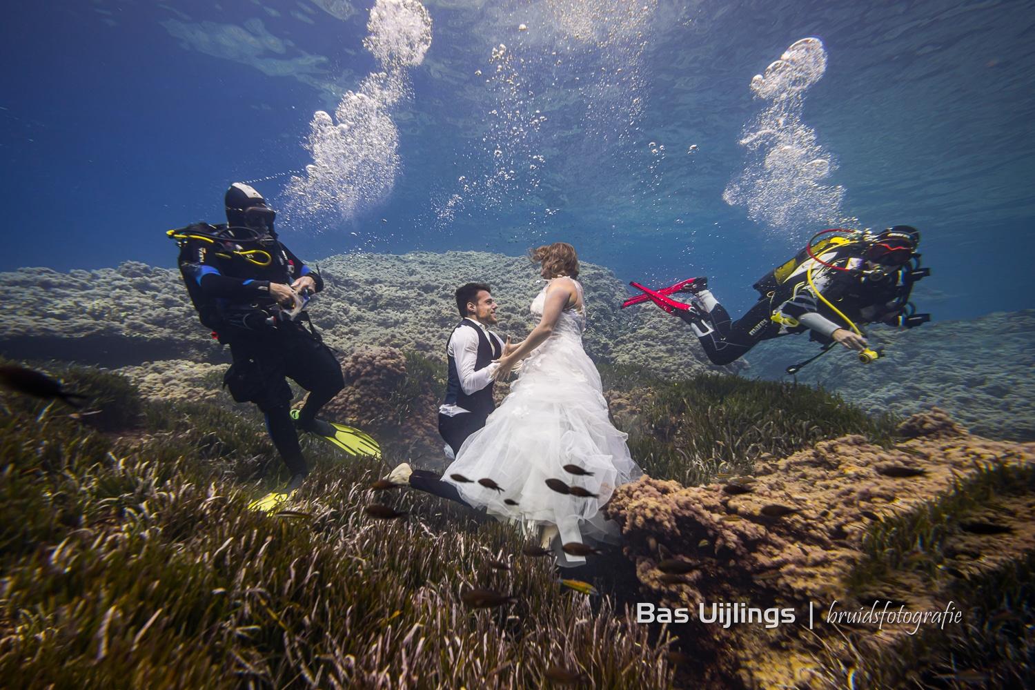 bruidspaar met duikers Ibiza